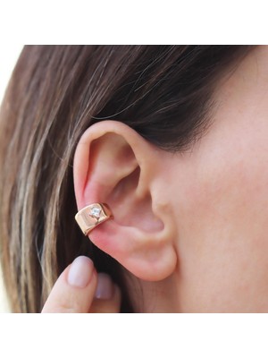 Necati Gün Kare Taşlı Rose Gold Gümüş Cuff Küpe