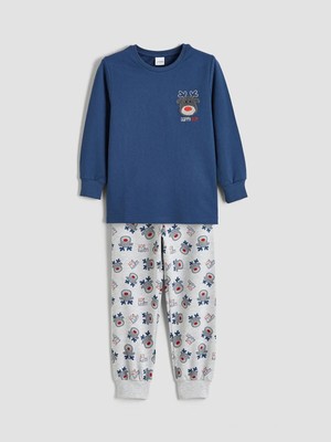 LC Waikiki Bisiklet Yaka Yılbaşı Temalı Erkek Çocuk Pijama Takımı  (W5)
