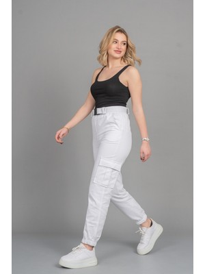 MissVina Beli ve Paça Lastikli Kemerli Kot Gabardin Kumaş Jogger Pantolon 30104