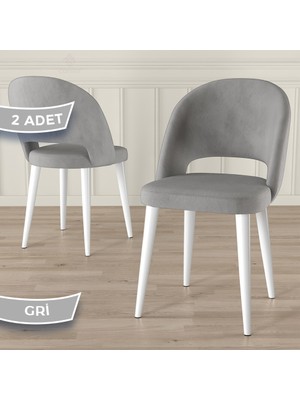 Canisa Pane Serisi 2 Adet Mutfak Sandalyesi Babyface Kumaş Beyaz Ayak