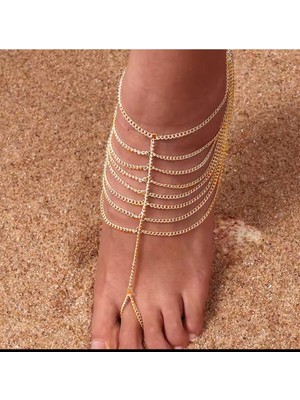 Shiklik Altın Renk Zarif Zincirli Kadın Halhal