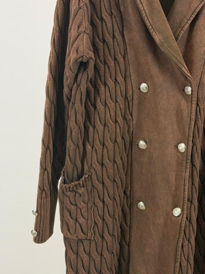 JOOQSTORE Örgü Detaylı Düğmeli Uzun Triko Ceket