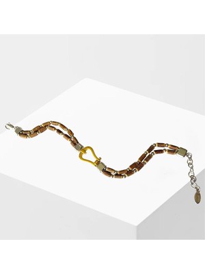 Necati Gün Doğal Taşlı Gold Sılver Çelik Erkek Bileklik