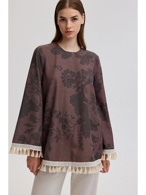 JOOQSTORE Püskül Dantel Detaylı Doğal Dokulu Tunik