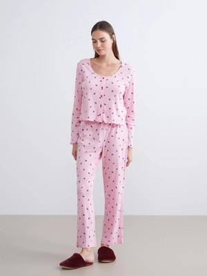LC Waikiki U Yaka Çiçekli Kadın Pijama Takımı  (W5)