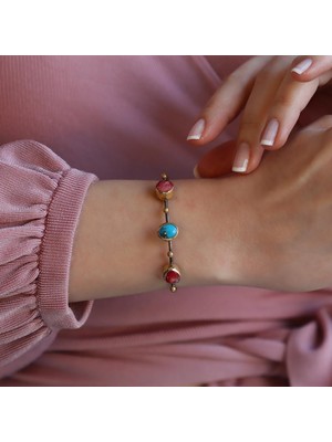 Necati Gün Turkuaz Mercan Taşlı Otantik Gümüş Kelepçe