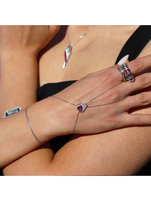 Necati Gün Mekik Üçgen Pembe Taşlı Gümüş Şahmeran