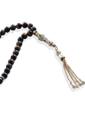 Necati Gün Kaplangözü Doğaltaşlı Gold Gümüş Tesbih