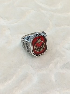 Canka Ay Yıldız Göktürkçe Türk Yazılı Gümüş Erkek Yüzük