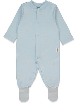 Bebetto Organik Interlok Çoraplı Tulum (Organıc Sleepy Sheepy) Mavi