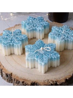 Glowa Dekoratif Kar Tanesi Mum Seti – Ombre Mavi Beyaz, El Yapımı (4’lü)