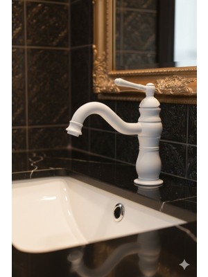 Emfa Aksesuar Beyaz Lavabo Bataryası Vintage Lavabo Musluğu Vintage Batarya Beyaz Musluk