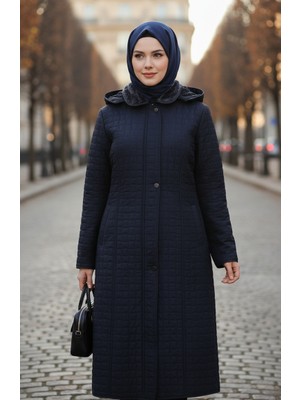 Büyük Beden Kapitone Mont 6239-02 Lacivert