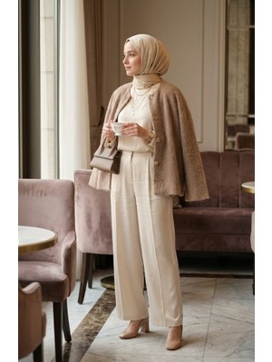 Düğmeli Atkılı Kürk Ceket 6341-02 Vizon