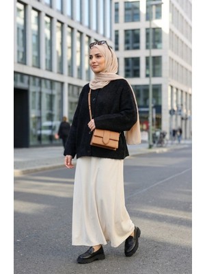 Düğmeli Atkılı Kürk Ceket 6341-01 Siyah