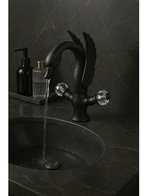 Emfa Aksesuar Siyah Zümrüt Taşlı Ördek Kuğu Mutfak & Lavabo Eviye Bataryası