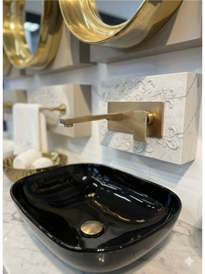 Emfa Aksesuar Ankastre Batarya Antik Gold Duvardan Ankastre Lavabo Mat Gold Pirinç Armatür