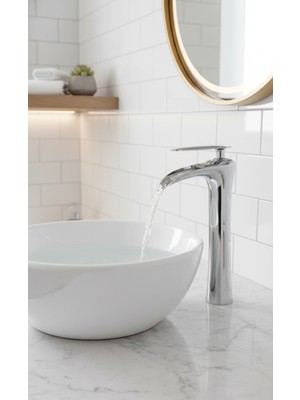 Emfa Aksesuar Krom Çanak Lavabo Bataryası - Şelale Akış Krom Lavabo Bataryası