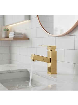 Emfa Aksesuar Gold Spiralli Lavabo Bataryası - Uzayabilen Spiralli Lavabo Musluğu