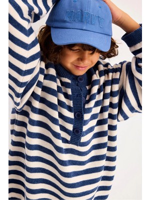 Marvy Kids Uzun Kollu Çizgili Kazak Mavi-Ekru Bisiklet Yaka Çocuklar İçin Günlük Stil