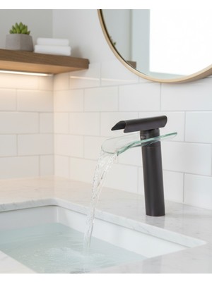 Emfa Aksesuar Siyah Lavabo Bataryası - Cam Oluklu Siyah Lavabo Bataryası