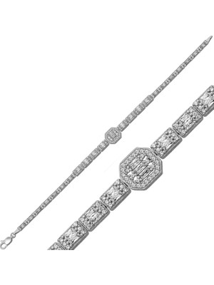 Inure Jewelry Gümüş Baget Taşlı Su Yolu Bileklik