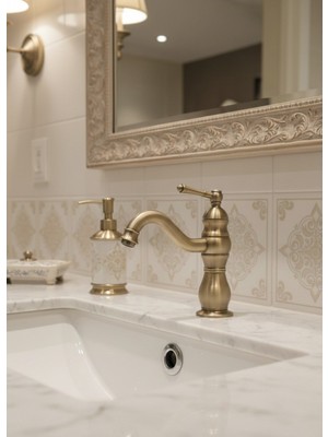Emfa Aksesuar Antik Lavabo Bataryası Vintage Lavabo Musluğu Vintage Batarya Mat Gold Musluk
