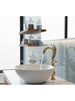 Emfa Aksesuar Gold Çanak Bataryası Zümrüt Taşlı Ördek Kuğu Mutfak & Lavabo Eviye Bataryası