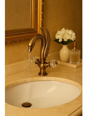 Emfa Aksesuar Antik Gold Zümrüt Taşlı Ördek Kuğu Mutfak & Lavabo Eviye Bataryası