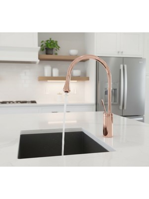 Emfa Aksesuar Bakır Mutfak Bataryası - Rose Gold Evye Bataryası - Bakır Lavabo Bataryası