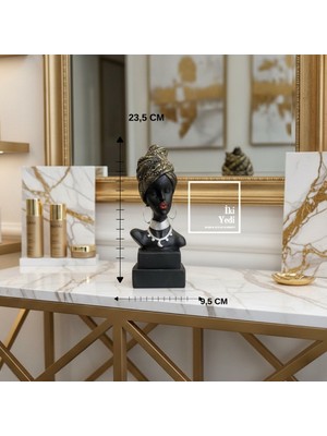 İki Yedi Konsept Ribera 774 Afrikalı Kadın Büst Heykeli 23,5 cm | Siyah Gold Detaylı Dekoratif Obje Ev Ofis Hediyesi
