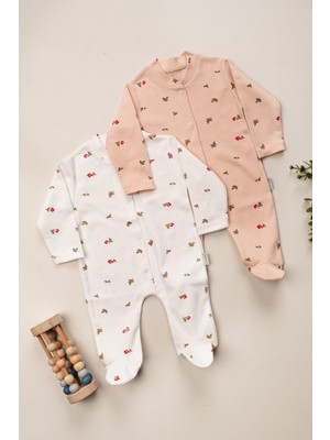 Organik Kız Bebek Çiçek Desenli 2li Tulum Takımı Yenidoğan Kıyafet 1-3-6 Ay 2'li Pamuklu 2 Parça