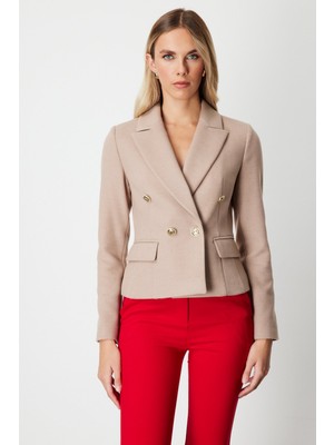 Ekol Kruvaze Yaka Kaşe Ceket Vizon