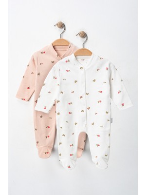 Mini Baby16 Kız Bebek 2'li Tulum Takımı Organik Pamuklu Çiçek Desenli Yenidoğan 0-3-6 Ay