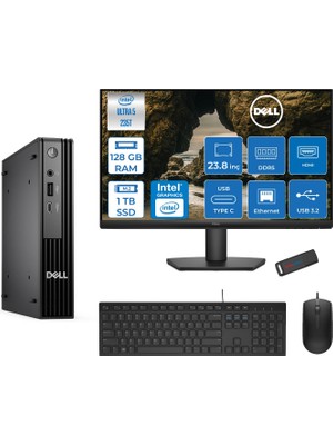 Dell Pc Pro Mıcro QCM1250 Intel® Ultra 5 235T 128GB Ddr5 1tb SSD Intel® Graphicsdell 23.8 Fhd Mon.  Freedos Mini Masaüstü Bilgisayar BTO10623F38+ZETTAUSBBELLEK