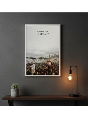 Galatasaray Şampiyonluk Temalı Beyaz Çerçeveli Dekoratif Duvar Tablosu