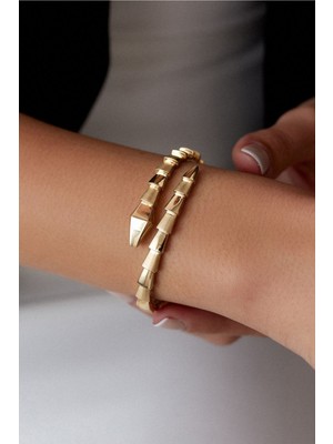 Oroline Kuyumculuk 14 Ayar Altın Yılan Desenli Kelepçe Bileklik