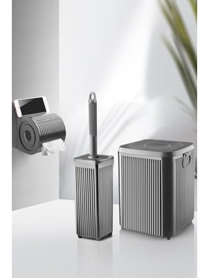 Storemax Çöp Kovası Tuvalet Fırçası Wc Kağıtlığı Fırça Banyo Seti Gri 3013