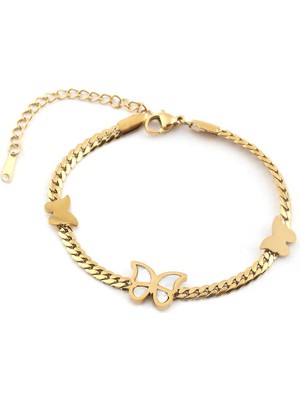 Pazarois Kelebek Figürlü Altın Renkli Çelik Bileklik