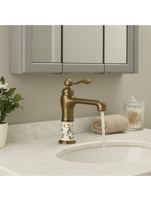 Emfa Aksesuar Porselenli Antik Vintage Lavabo Bataryası - Modern Tasarım Antik Lavabo Bataryası
