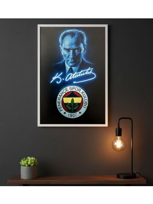 Atatürk Imzalı Fenerbahçe Temalı Beyaz Çerçeveli Dekoratif Duvar Tablosu