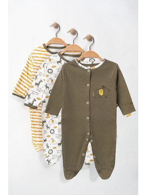 Erkek Bebek % 100 Pamuklu 3-6-9 Ay Safari Desenli Patikli Yenidoğan Kıyafet 3-6-9 Ay