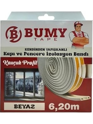 Storemax Bumy Kendinden Yapışkanlı Kapı ve Pencere Izolasyon Bandı, Beyaz, Epdm, 6.20 Metre, Kauçuk Profil, Iç ve Dış Mekan (Beyaz)