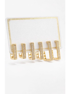 New Obsessions Sıralı Boy Gömme Taşlı Dikdörtgen Küpe Seti 6 Adet