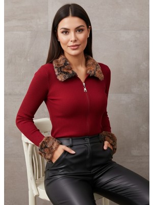  yakası kürklü fermuarlı bluz