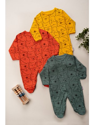 Kız Erkek Bebek Renkli Desenli 3lü Tulum Takımı Yenidoğan Kıyafet 3-6-9 Ay
