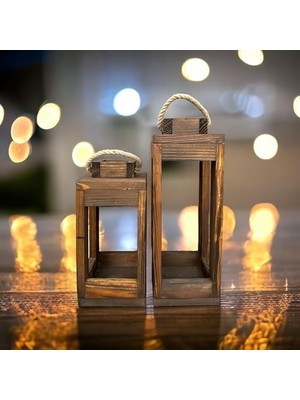Storemax Ahşap (Çam) (Ceviz Renk) Mum Fener Dekoratif 2'li Set, Iç Mekan, Dış Mekan, Ev + My Bead Kokulu Vegan Mum 50 cc