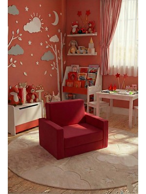 Lensa Home Çocuk Koltuğu Komple Sünger Katlanabilir Yataklı (0-4 Yaş) Döşemelik Kırmızı Kumaş