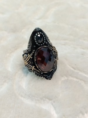 Canka Kırmızı Taşlı Ayarlanılabilir Zihgir Gümüş Yüzük