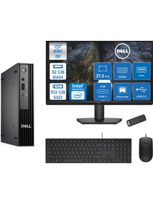 Dell Pc Pro Mıcro QCM1250 Intel® Ultra 5 235T 32GB Ddr5 512GB SSD Intel® GRAPHICS21.5 Dell Monitör Fhd  Freedos Mini Masaüstü Bilgisayar BTO10621F12+ZETTAUSBBELLEK